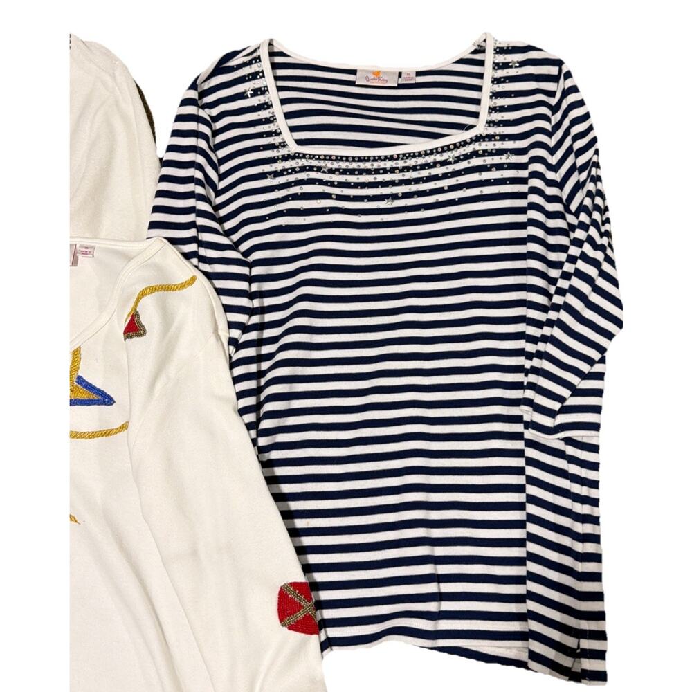 Quacker Factory Lot of 4 Women's XL Tops And Swim Cover Up Studded Nautical Star - Picture 4 of 15